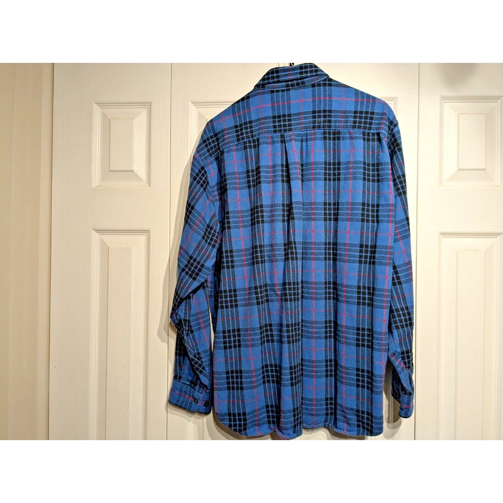 VTG LL Bean Men Traditional Fit Plaid Blue/Red Holiday Flannel Shirt Sz L Cotton - Picture 6 of 16